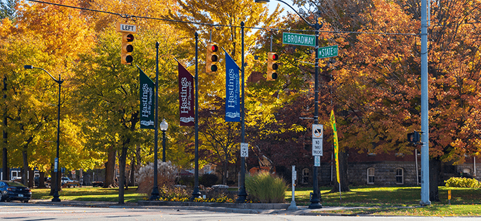 This is an image of the corner of Broadway and State in Hastings