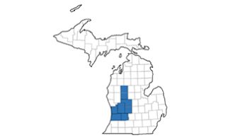 This is a map of Michigan, highlighting the west Michigan region.